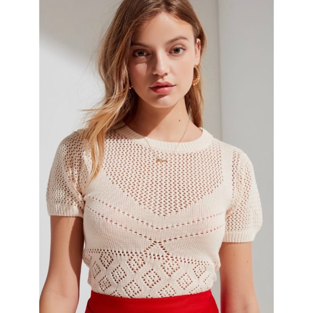 UO Nina Short Sleeve Pointelle Sweater